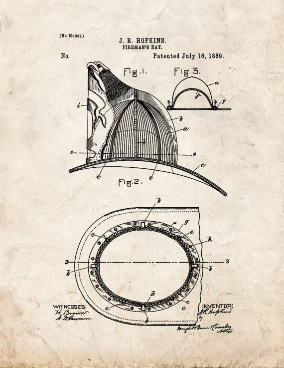 Fireman's Helmet Patent Print