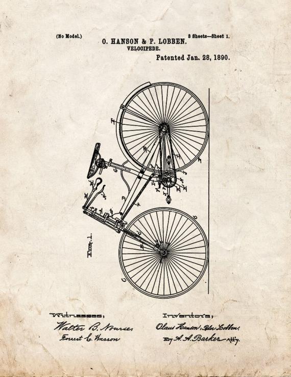 Velocipede Patent Print