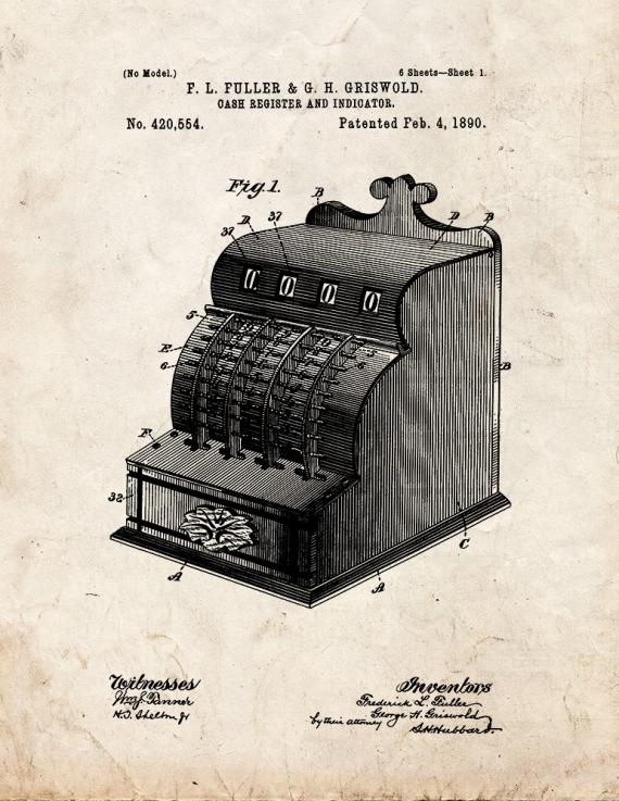 Cash Register Patent Print