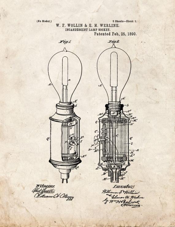 Incandescent Lamp Socket Patent Print