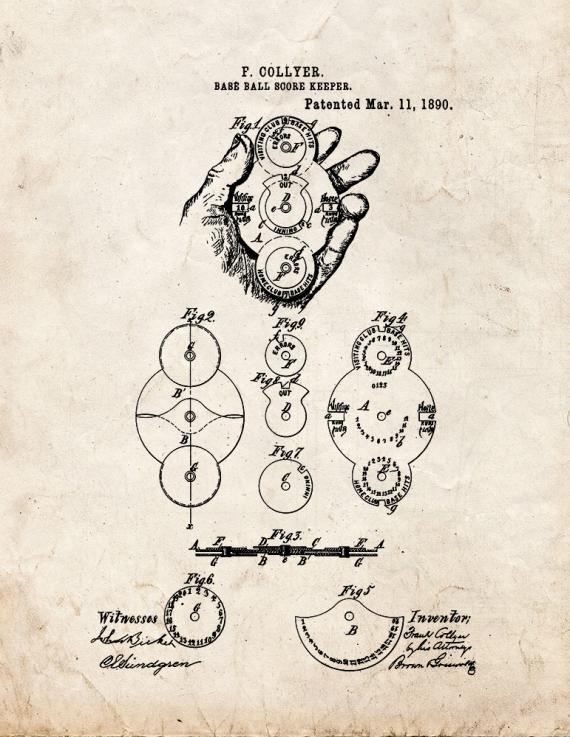 Baseball Score Keeper Patent Print