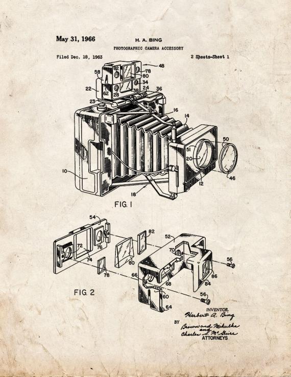 Photographic Camera Accessory Patent Print