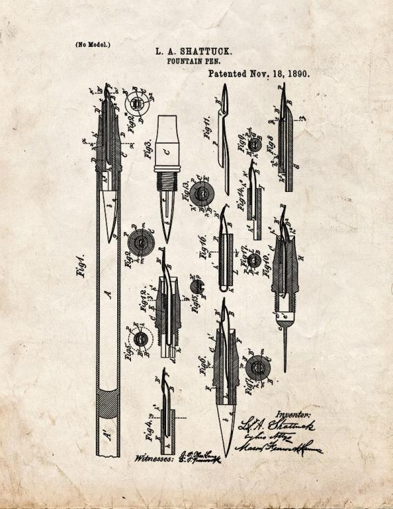 Fountain Pen Patent Print