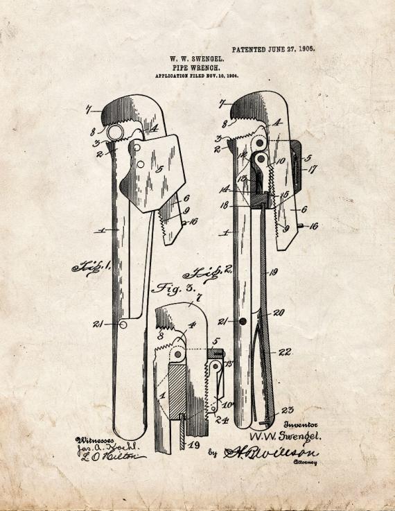 Pipe Wrench Patent Print