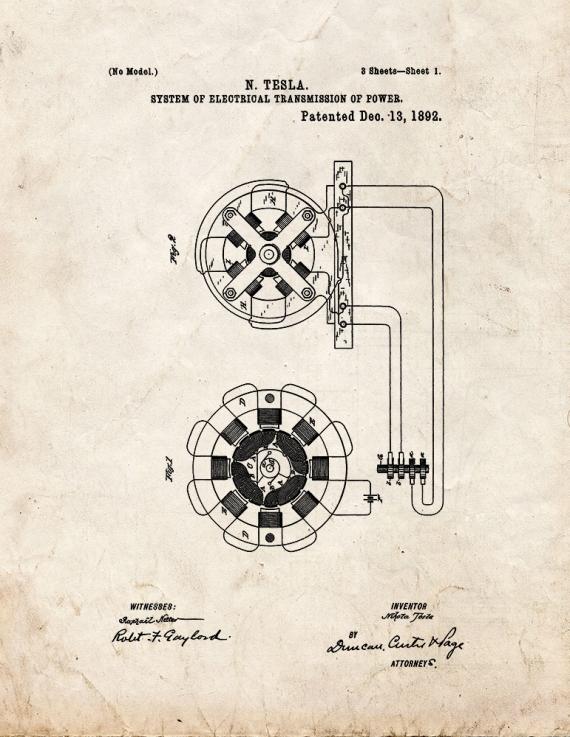 Tesla System Of Electrical Transmission Patent Print