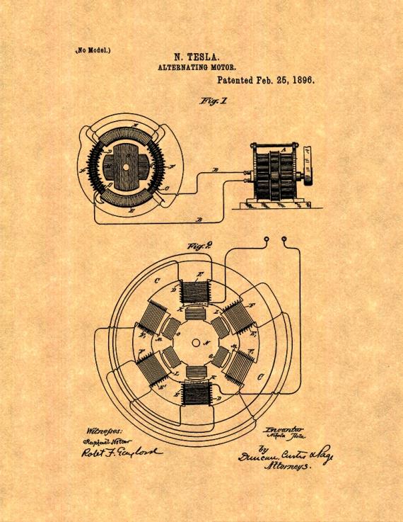 Tesla Alternating Motor Patent Print