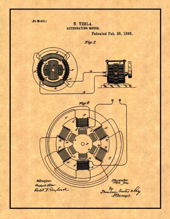 Tesla Alternating Motor Patent Print