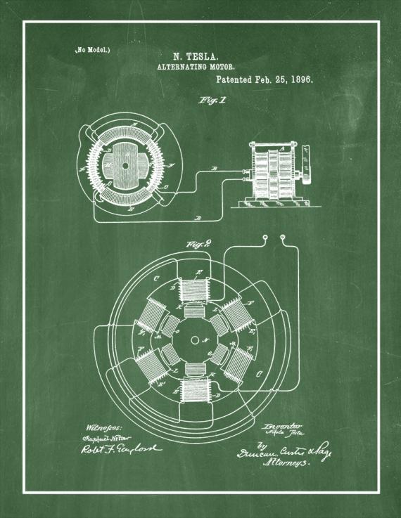 Tesla Alternating Motor Patent Print