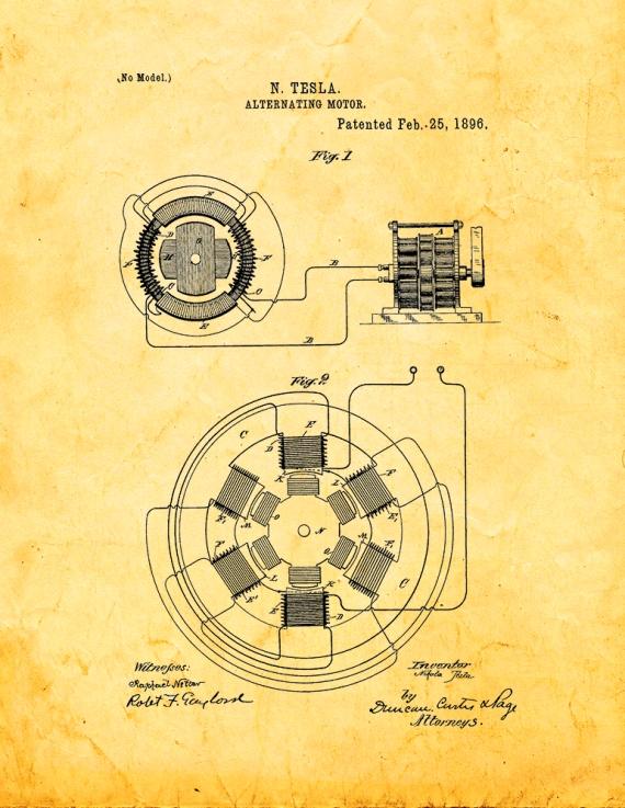 Tesla Alternating Motor Patent Print