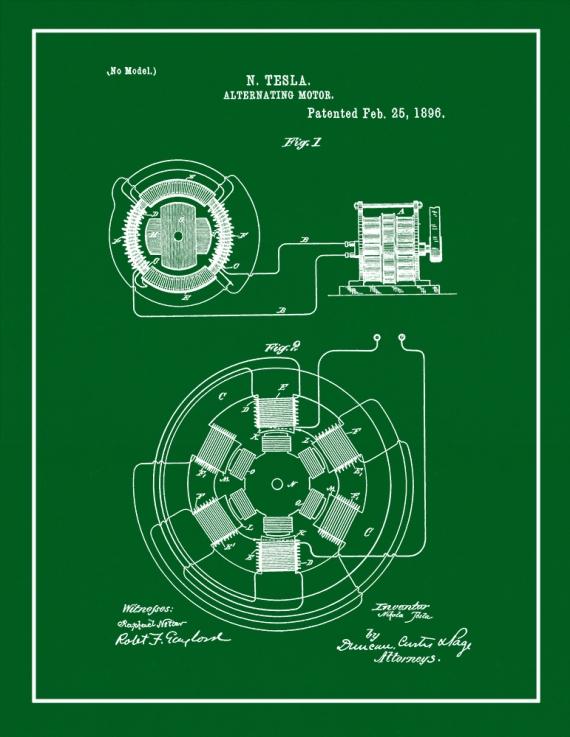 Tesla Alternating Motor Patent Print