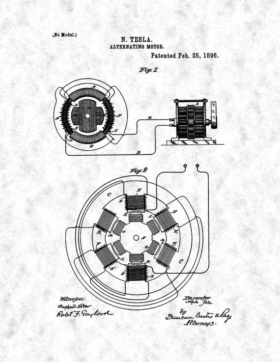 Tesla Alternating Motor Patent Print