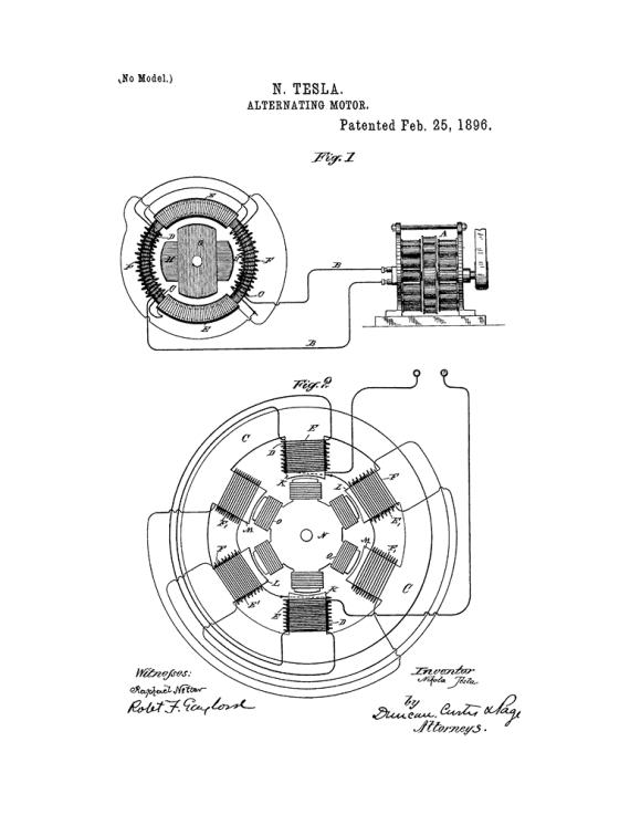 Tesla Alternating Motor Patent Print