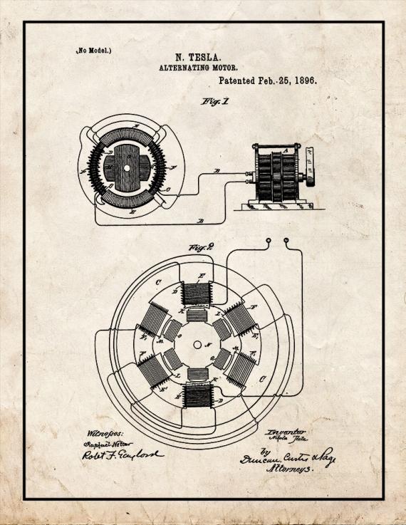Tesla Alternating Motor Patent Print