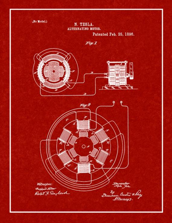 Tesla Alternating Motor Patent Print
