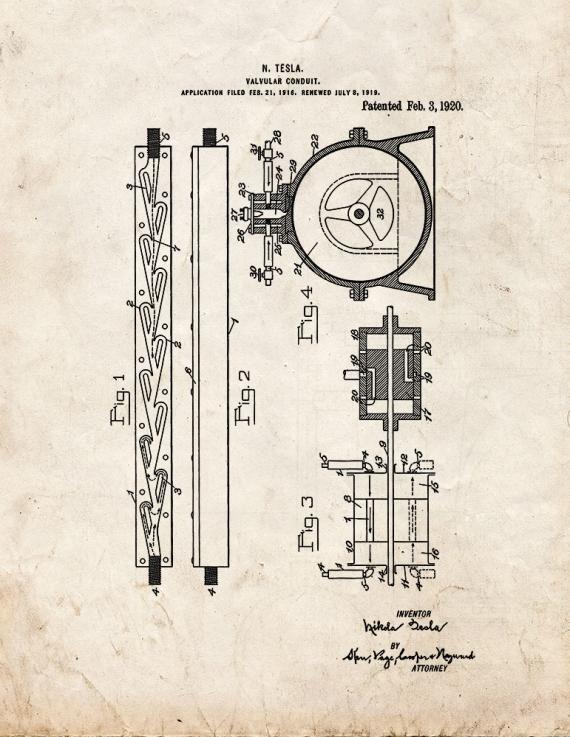 Tesla Valvular Conduit Patent Print