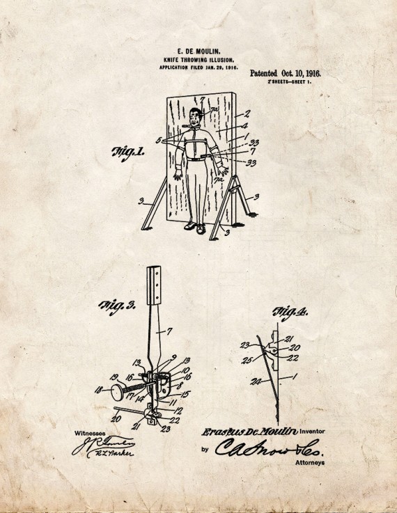 Moulin Magic Knife-throwing Illusion Patent Print