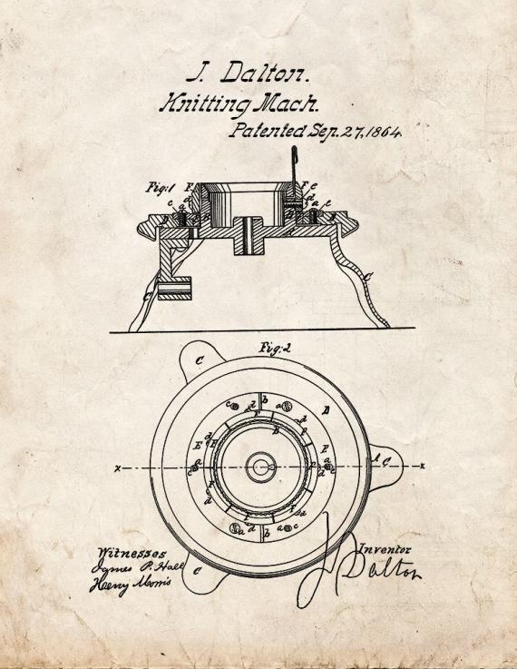Knitting Machine Patent Print