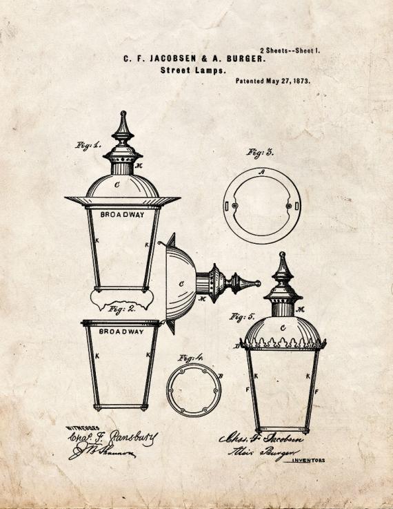 Street Lamp Patent Print