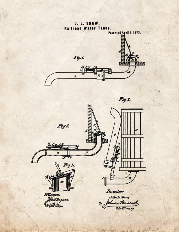 Railroad Water Tank Patent Print