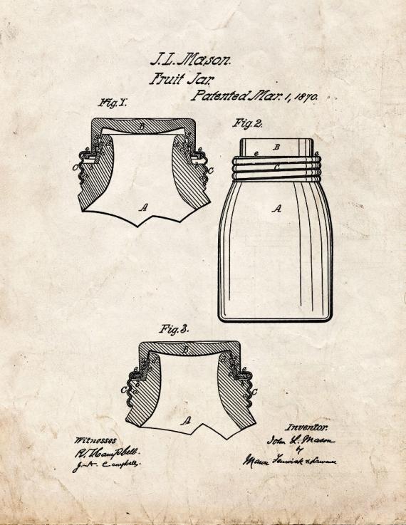 Mason Fruit Jar Patent Print