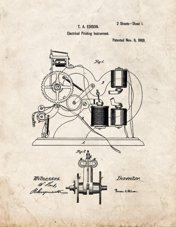 Thomas Edison Electrical Printing Inst Patent Print