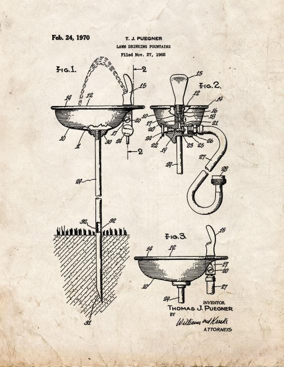 Lawn Drinking Fountains Patent Print