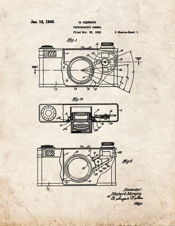 Photographic Camera Patent Print