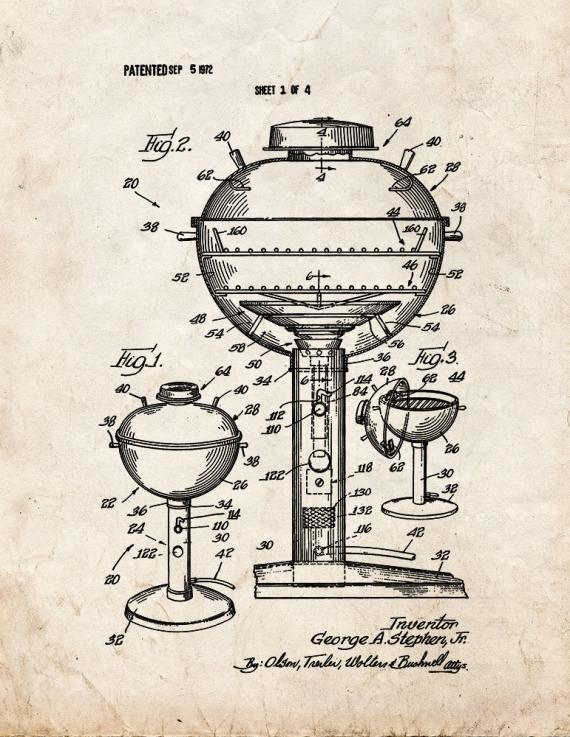 Gas Fired Barbecue Kettle Patent Print