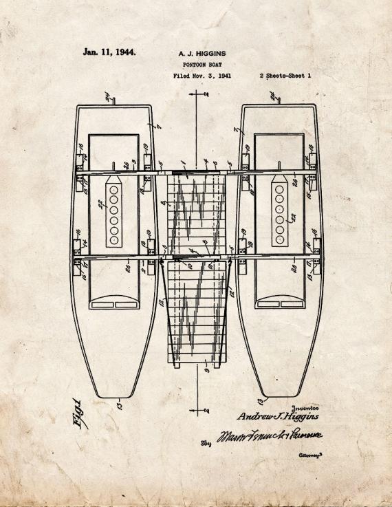 Pontoon Boat Patent Print