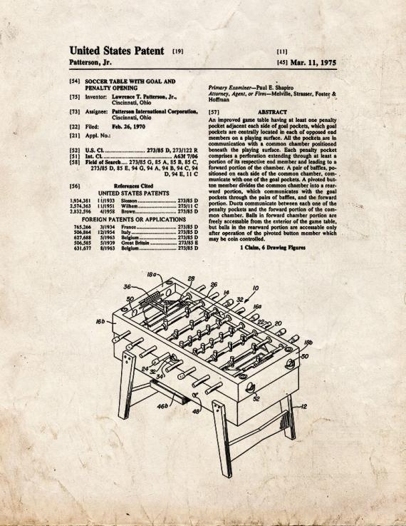 Soccer Table With Goal And Penalty Patent Print