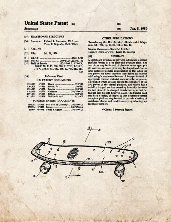 Skateboard Patent Print