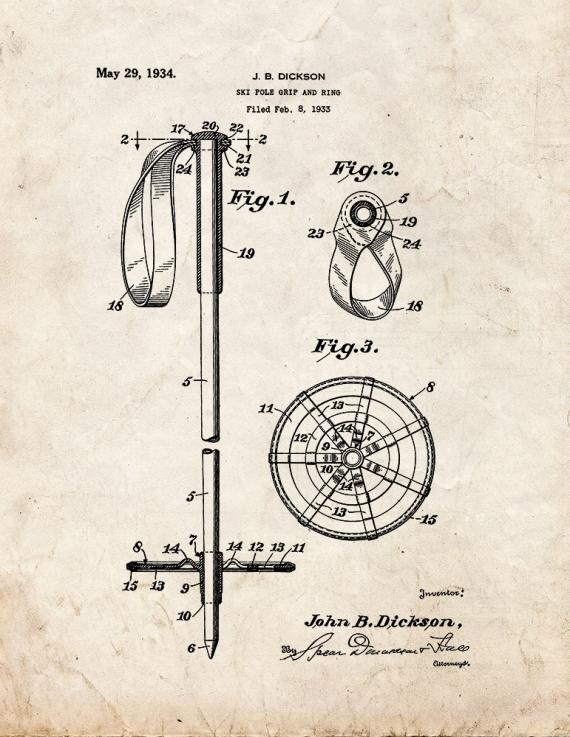 Ski Pole Grip And Ring Patent Print