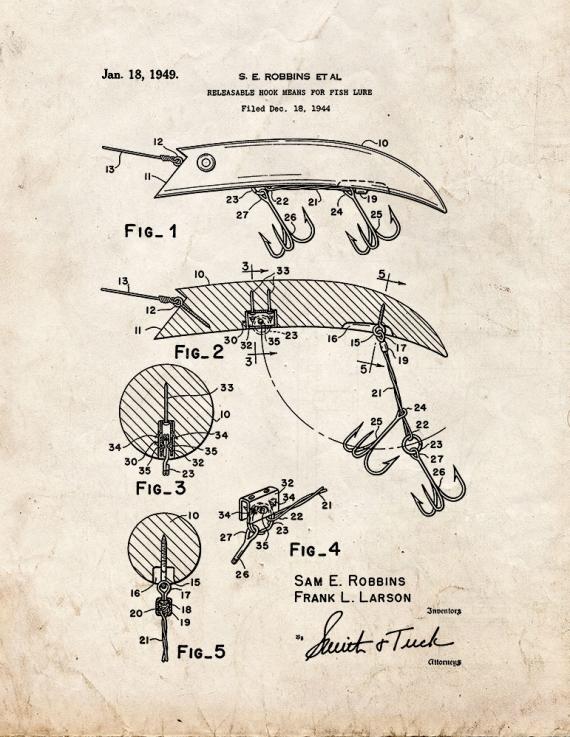 Releasable Hook Means For Fish Lure Patent Print