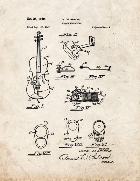 Violin Microphone Patent Print