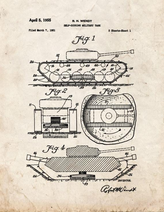 Self-digging Military Tank Patent Print