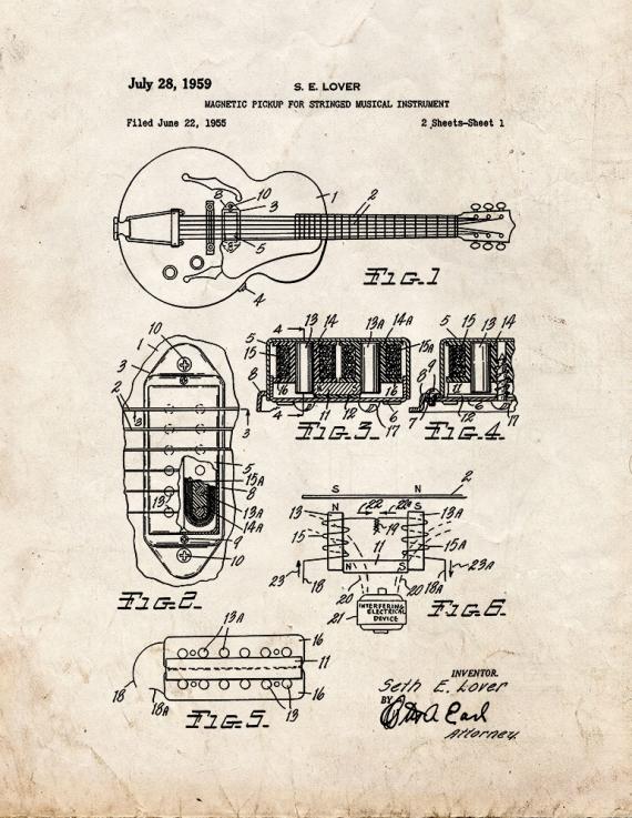 Magnetic Pickup For Stringed Musical Ins Patent Print