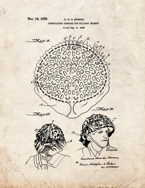 Camouflaging Covering Military Helmets Patent Print