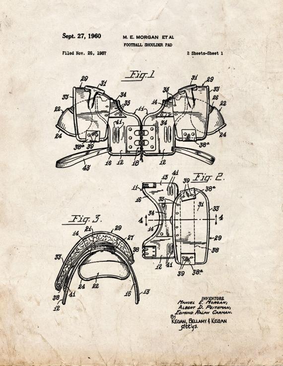 Football Shoulder Pad Patent Print