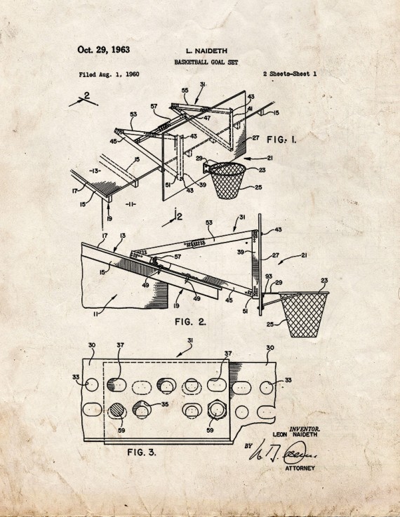 Basketball Goal Set Patent Print