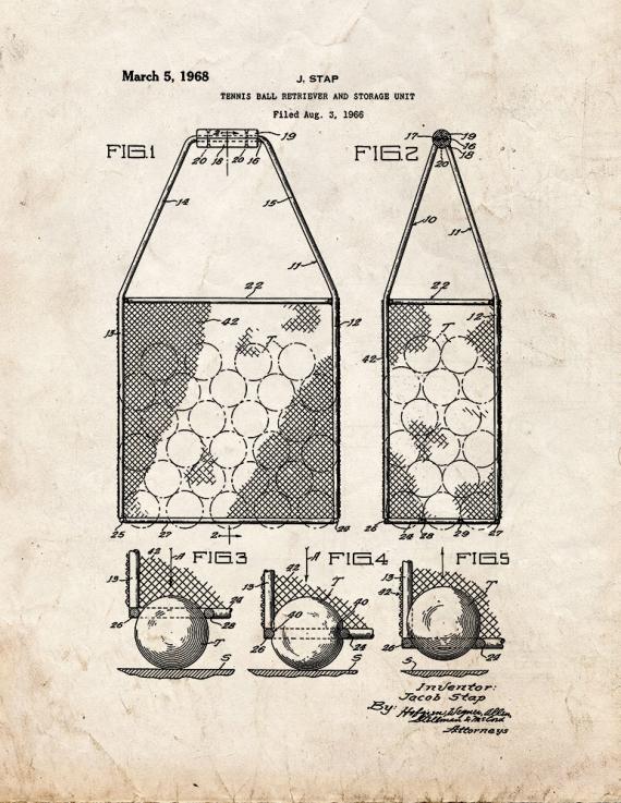 Tennis Ball Retriever And Storage Unit Patent Print