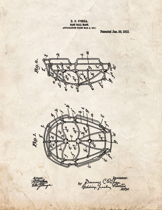 Baseball Mask Patent Print