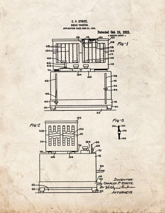 Bread Toaster Patent Print