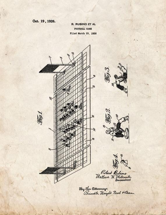 Football Game Patent Print