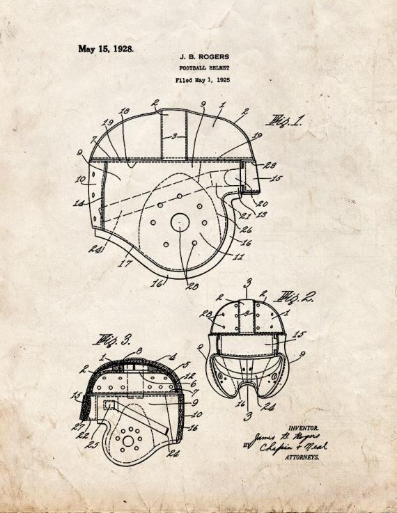 Football Helmet Patent Print