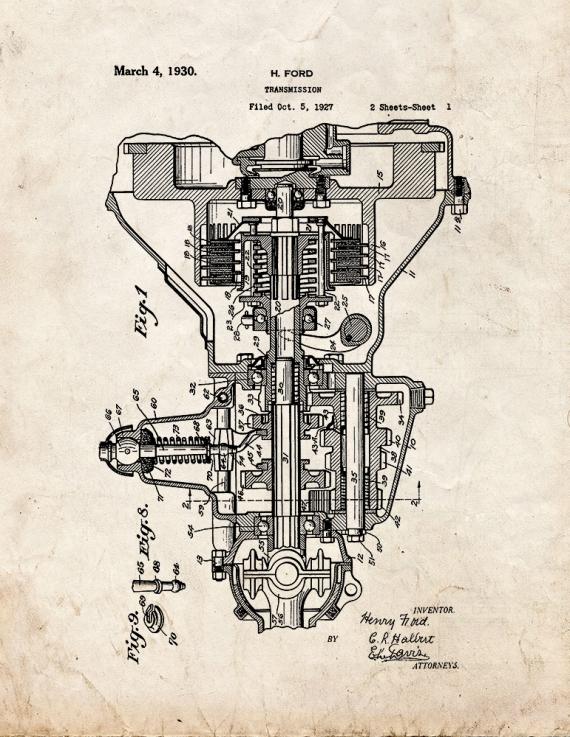 Henry Ford Transmission Patent Print