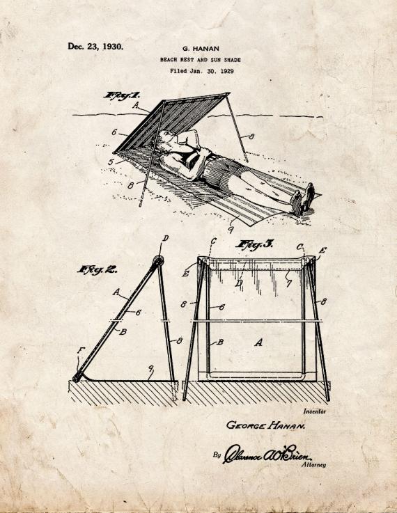 Beach Rest And Sunshade Patent Print