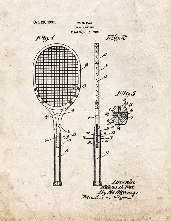 Tennis Racket Patent Print