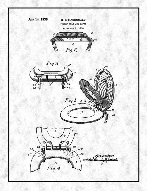 Toilet Seat And Cover Patent Print