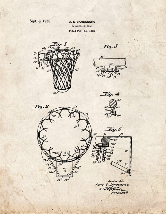 Basketball Goal Patent Print