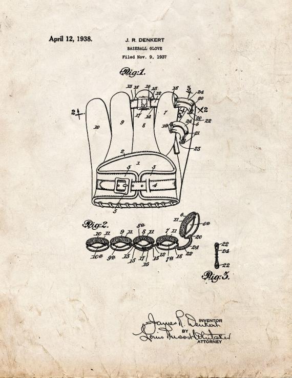 Baseball Glove Patent Print